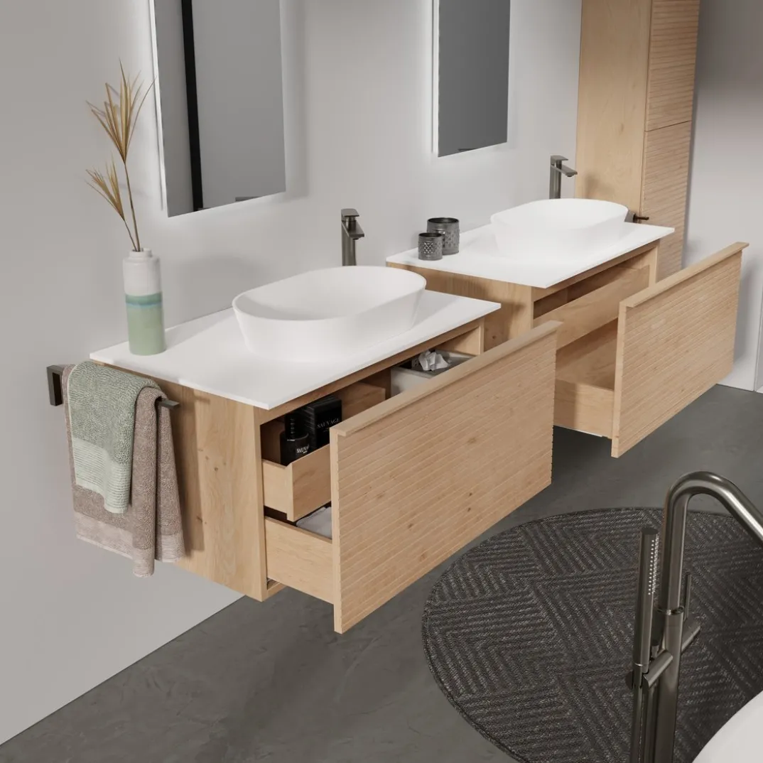 Balmani Forma badkamermeubel met Stretto wastafelblad voor waskom(men)