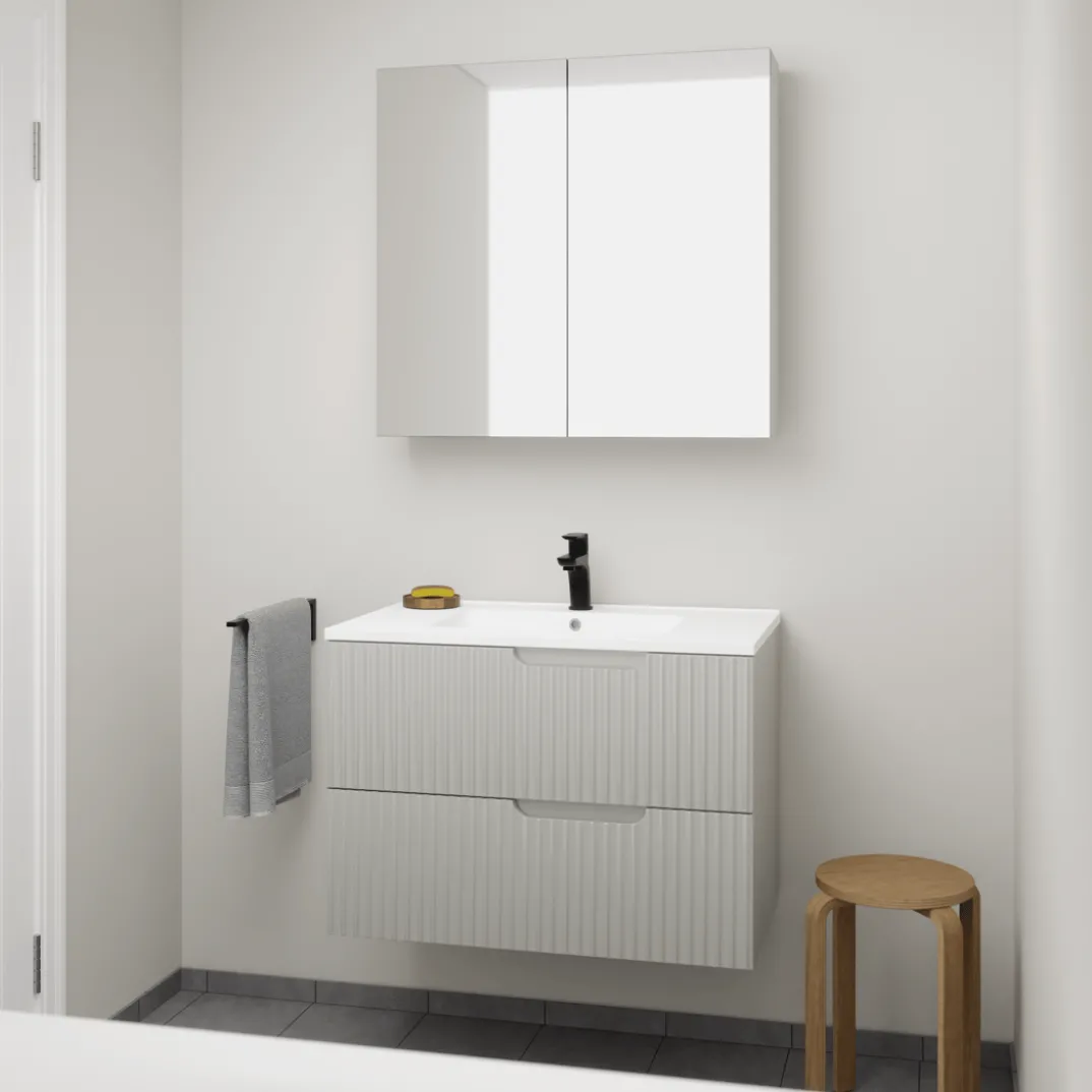 Linie Ribbo badkamermeubel met Vano wastafel en spiegelkast
