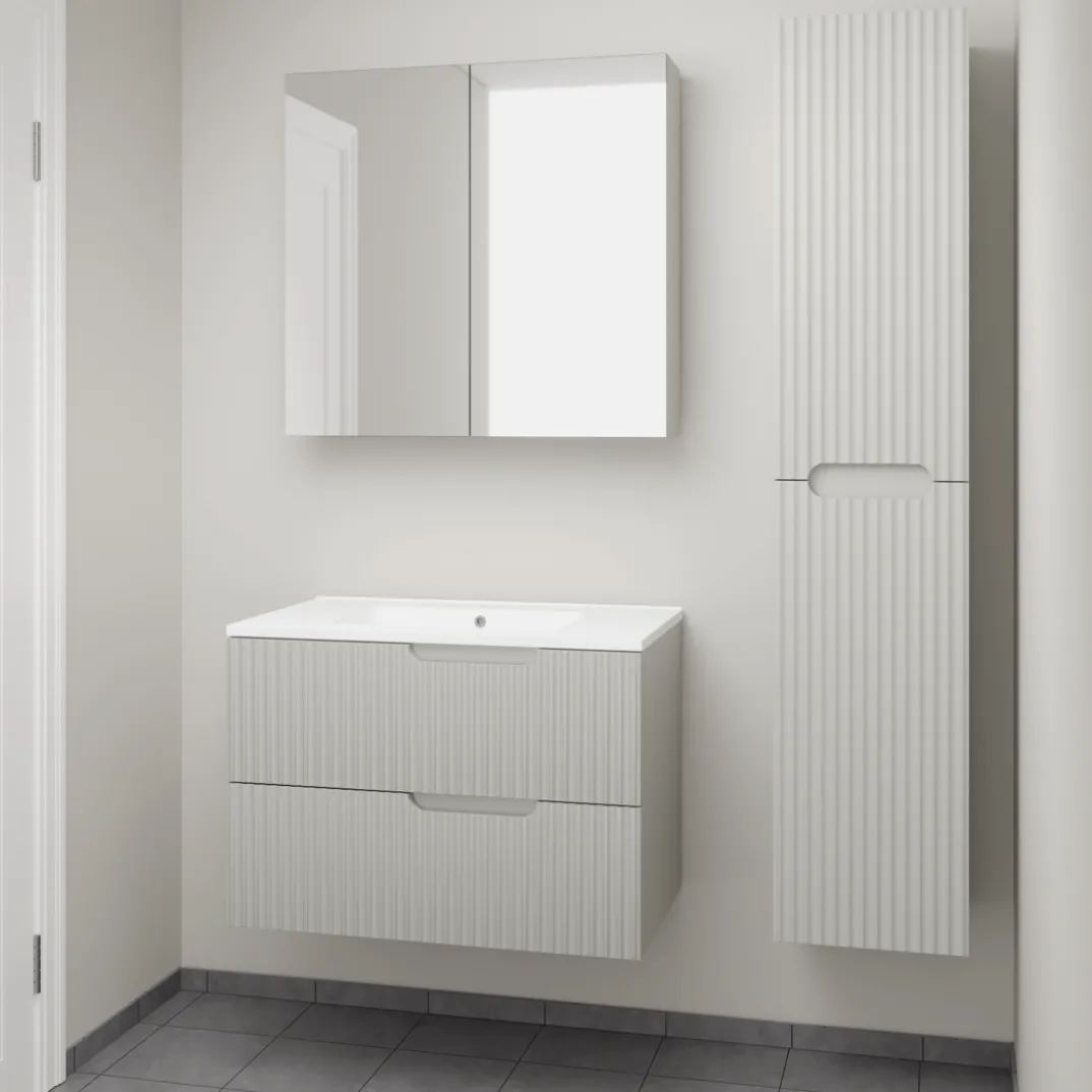 Linie Ribbo badkamermeubel met Vano wastafel, spiegelkast en badkamerkast