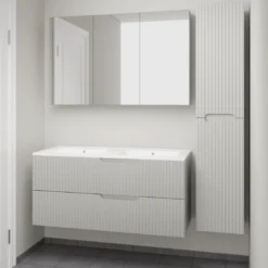 Linie Ribbo badkamermeubel met Vano wastafel, spiegelkast en badkamerkast