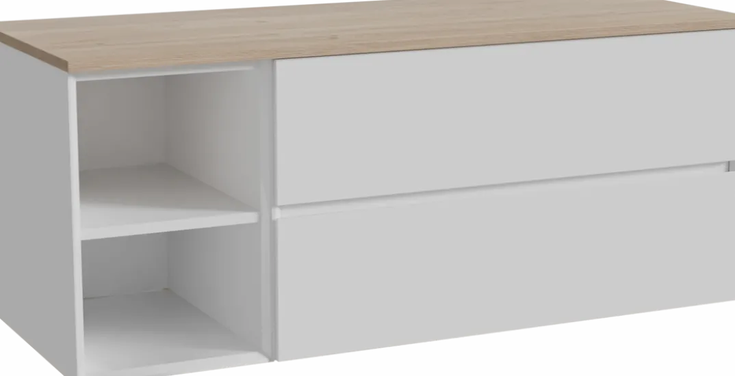Storke Edge badkamermeubel met Panton wastafelblad voor waskom(men)