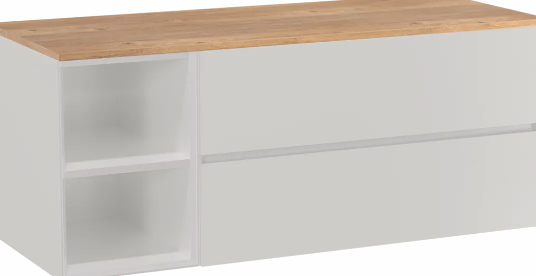 Storke Edge badkamermeubel met Panton wastafelblad voor waskom(men)