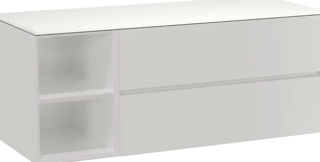 Storke Edge badkamermeubel met Tavola wastafelblad voor waskom(men)