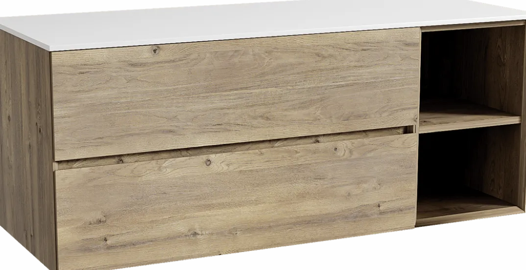 Storke Edge badkamermeubel met Tavola wastafelblad voor waskom(men)