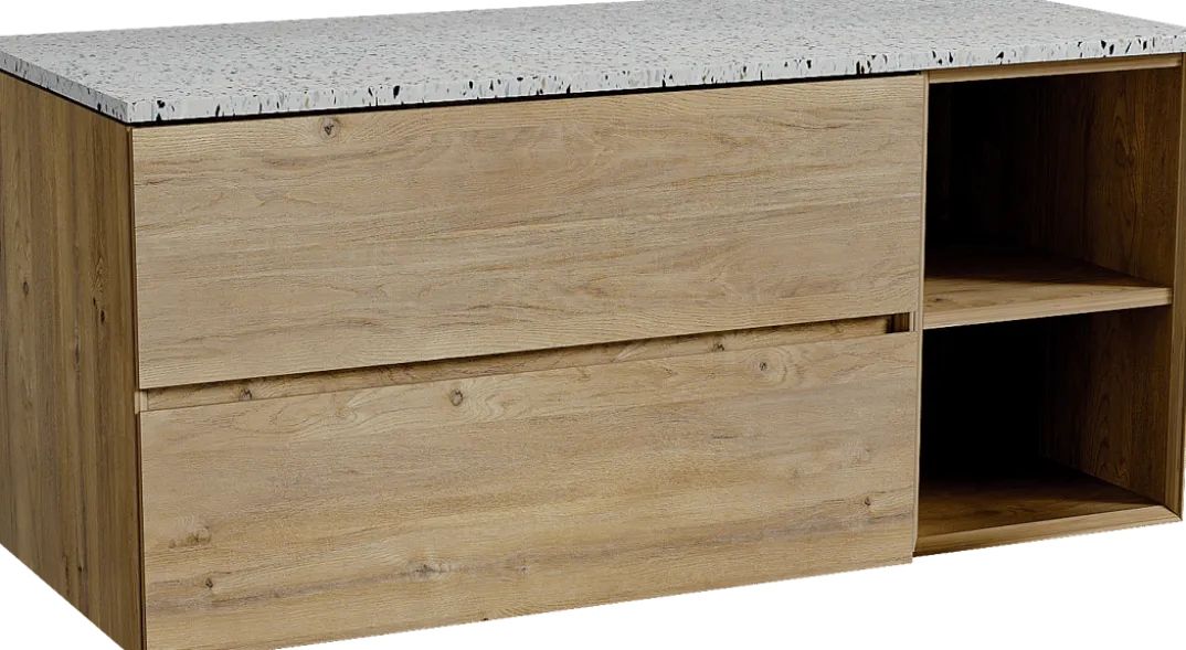 Storke Edge badkamermeubel met Tavola wastafelblad voor waskom(men)
