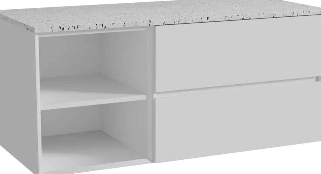 Storke Edge badkamermeubel met Tavola wastafelblad voor waskom(men)