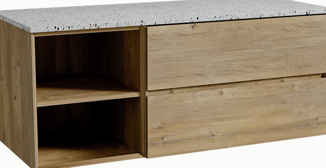 Storke Edge badkamermeubel met Tavola wastafelblad voor waskom(men)