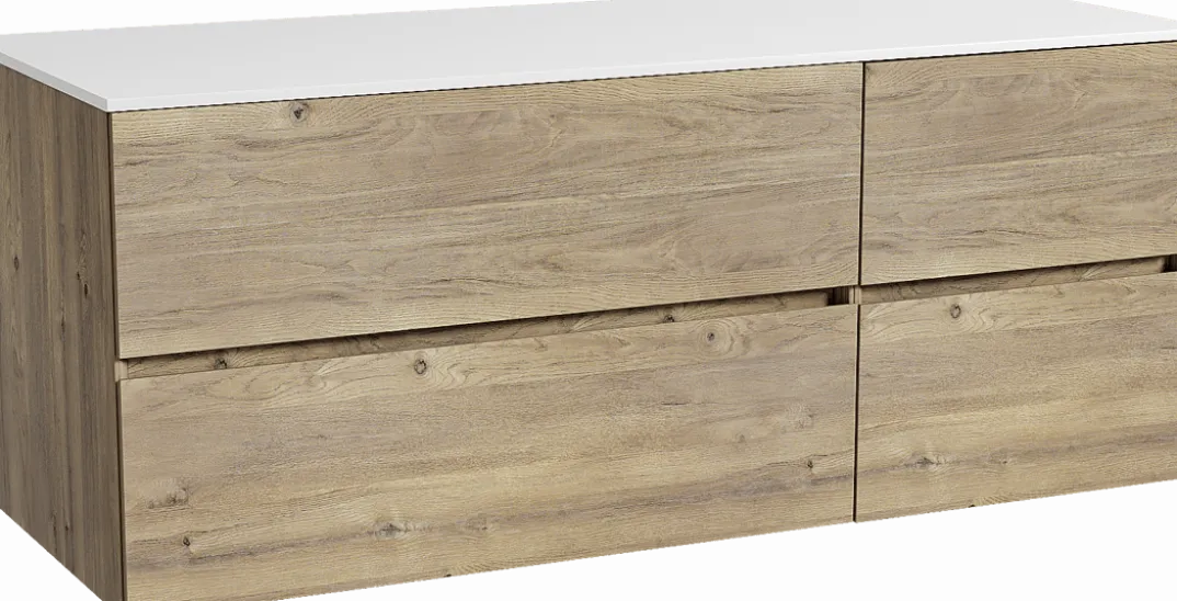Storke Edge badkamermeubel met Tavola wastafelblad voor waskom(men)