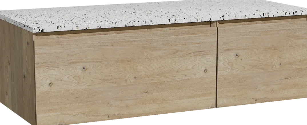 Storke Edge badkamermeubel met Tavola wastafelblad voor waskom(men)