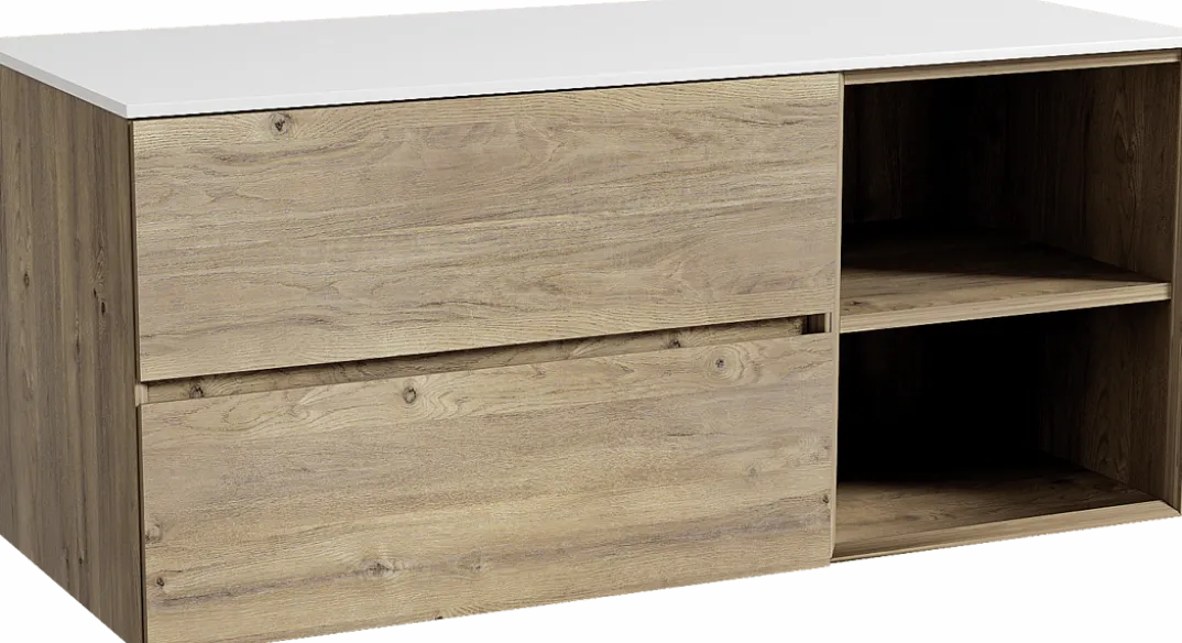 Storke Edge badkamermeubel met Tavola wastafelblad voor waskom(men)