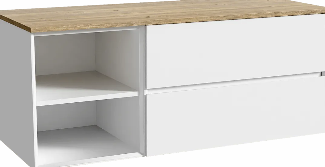 Storke Edge badkamermeubel met Panton wastafelblad voor waskom(men)