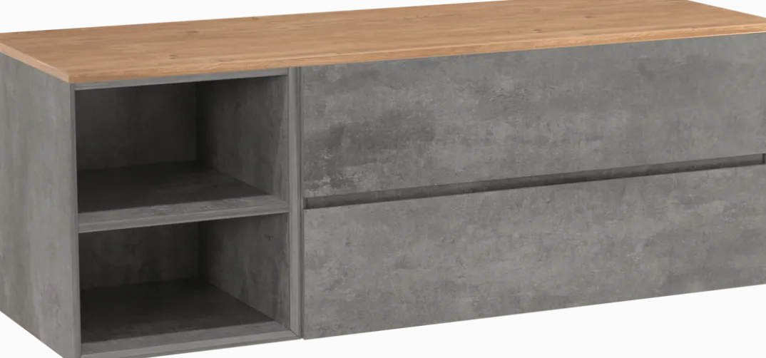 Storke Edge badkamermeubel met Panton wastafelblad voor waskom(men)