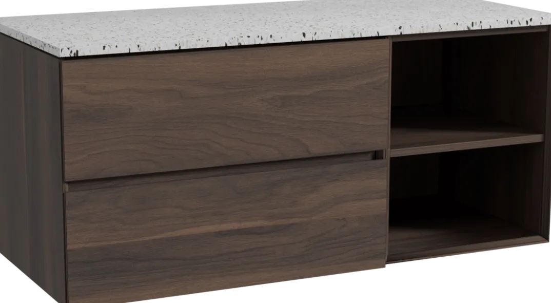 Storke Edge badkamermeubel met Tavola wastafelblad voor waskom(men)