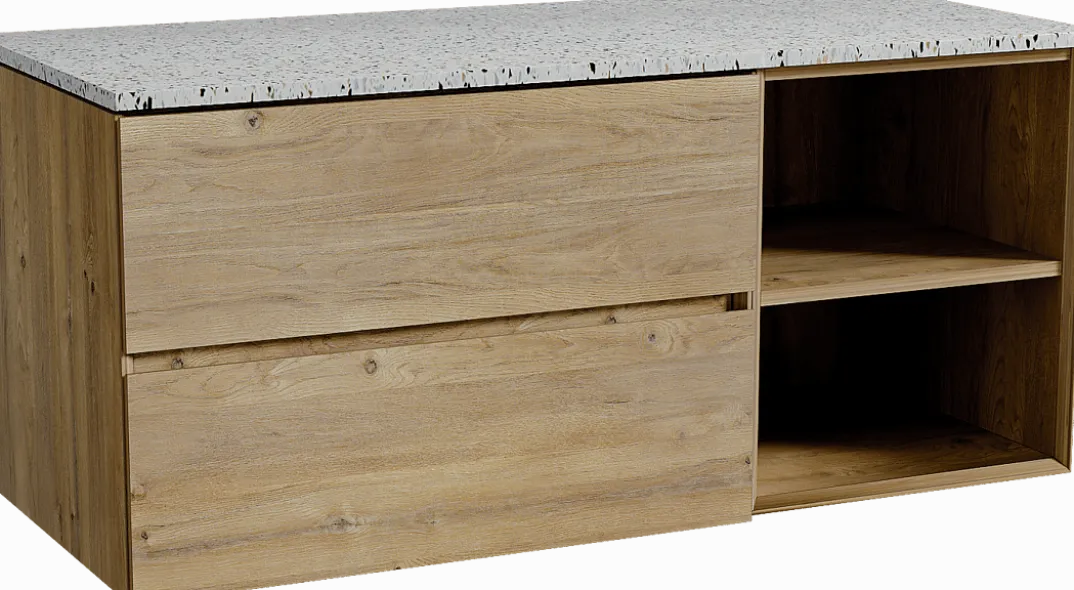 Storke Edge badkamermeubel met Tavola wastafelblad voor waskom(men)