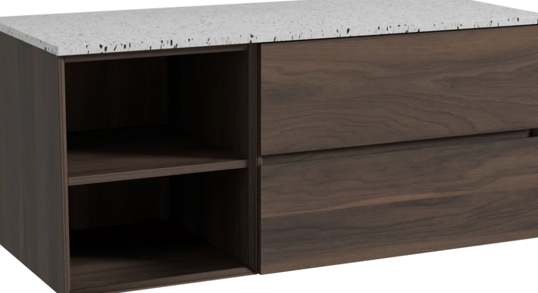 Storke Edge badkamermeubel met Tavola wastafelblad voor waskom(men)