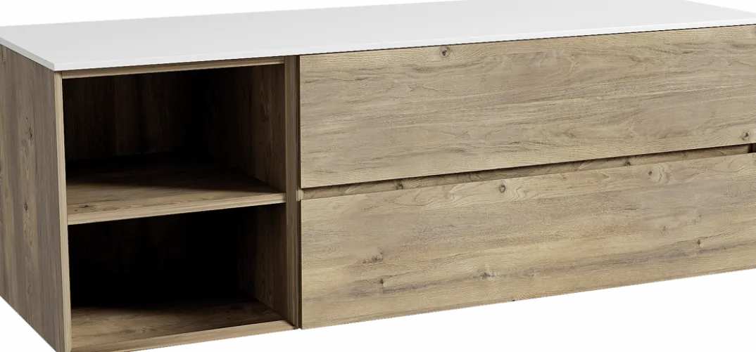 Storke Edge badkamermeubel met Tavola wastafelblad voor waskom(men)