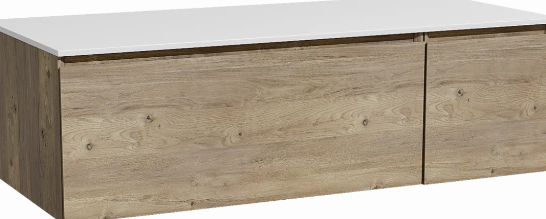 Storke Edge badkamermeubel met Tavola wastafelblad voor waskom(men)