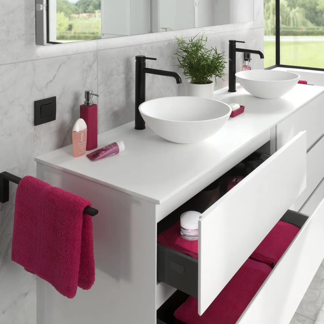 Storke Edge badkamermeubel met Tavola wastafelblad voor waskom(men)