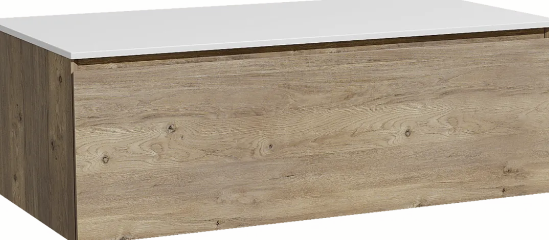Storke Edge badkamermeubel met Tavola wastafelblad voor waskom(men)