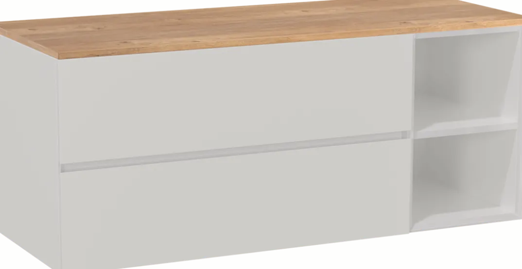 Storke Edge badkamermeubel met Panton wastafelblad voor waskom(men)