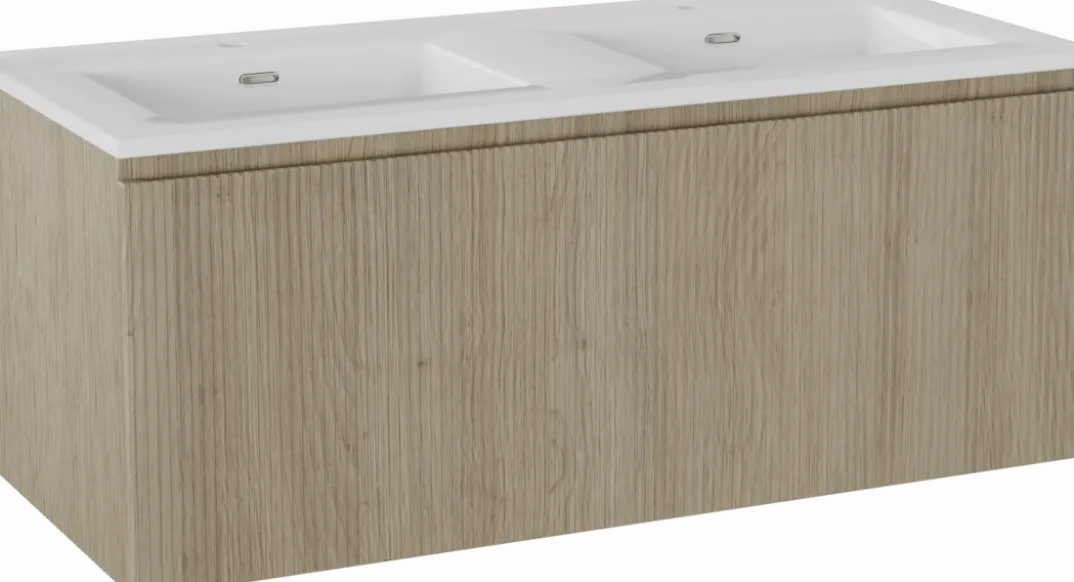Storke Ribs badkamermeubel met Kera wastafel, afvoerpluggen inbegrepen