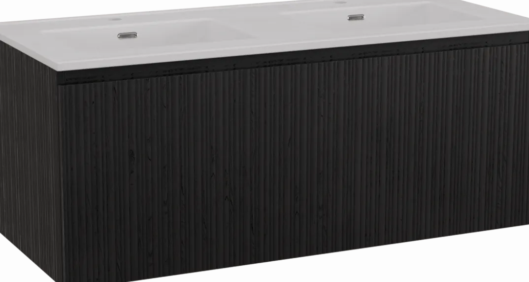 Storke Ribs badkamermeubel met Kera wastafel, afvoerpluggen inbegrepen