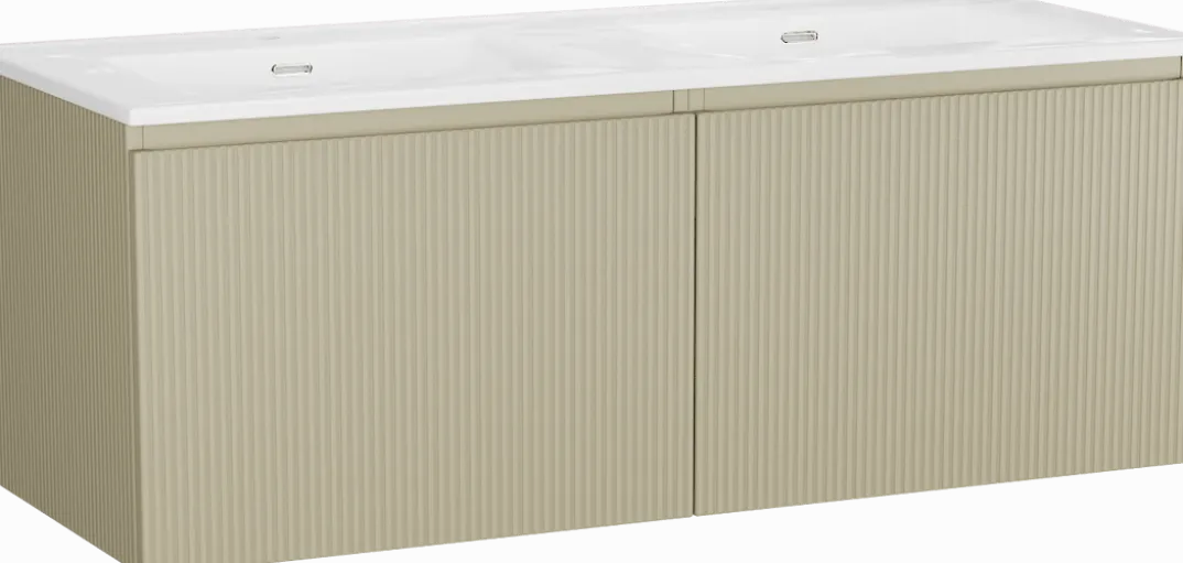 Storke Ribs badkamermeubel met Kera wastafel, afvoerpluggen inbegrepen