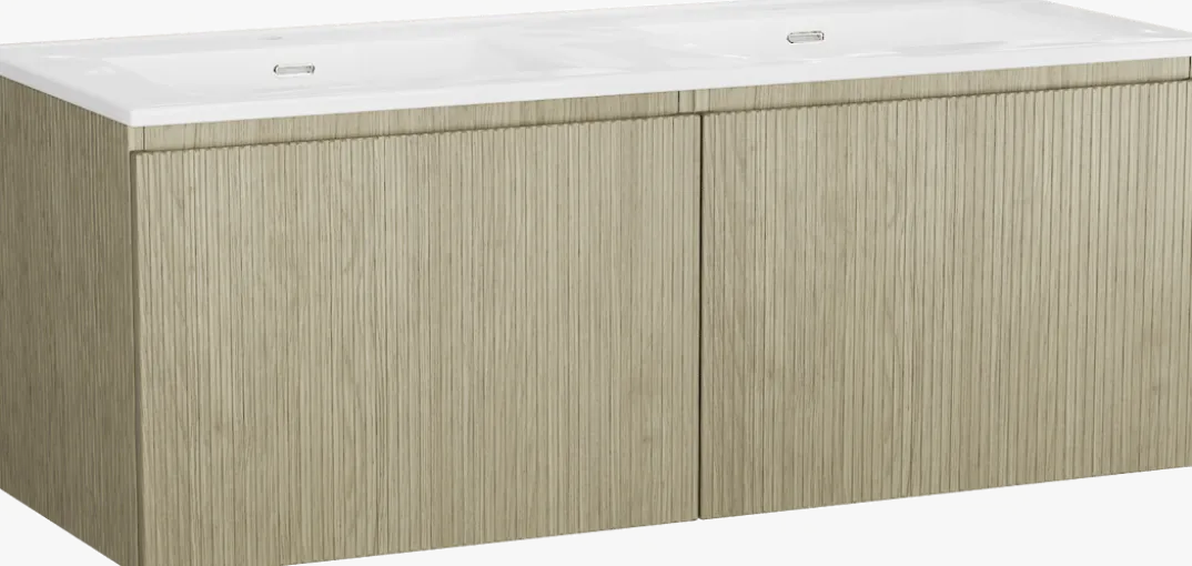 Storke Ribs badkamermeubel met Kera wastafel, afvoerpluggen inbegrepen