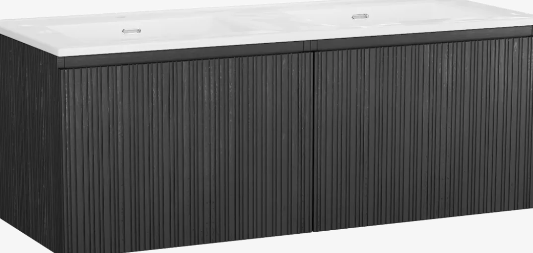 Storke Ribs badkamermeubel met Kera wastafel, afvoerpluggen inbegrepen