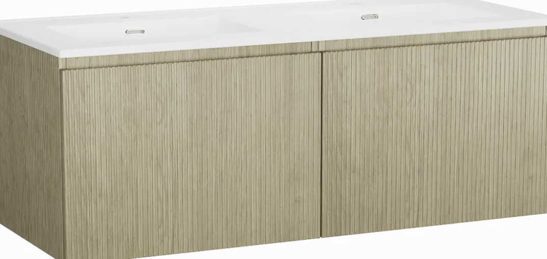 Storke Ribs badkamermeubel met Kera wastafel, afvoerpluggen inbegrepen