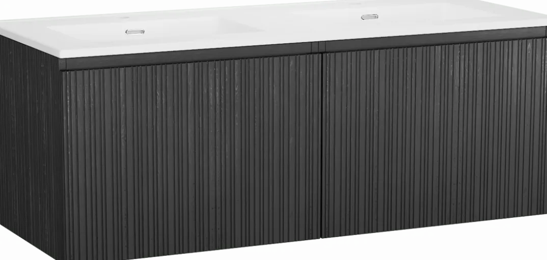 Storke Ribs badkamermeubel met Kera wastafel, afvoerpluggen inbegrepen