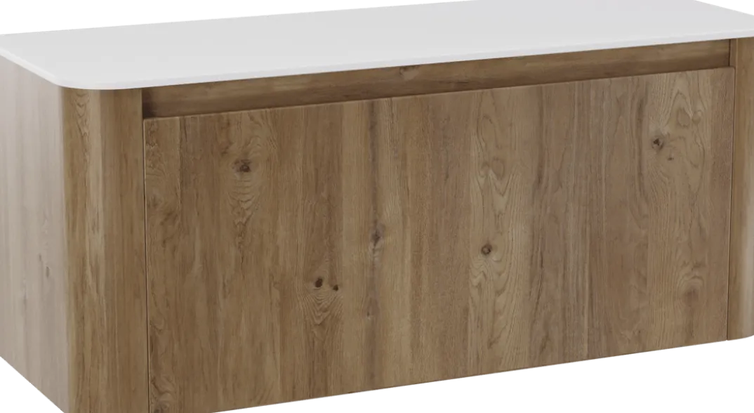 Storke Soft badkamermeubel met Tavola Soft wastafelblad voor waskom(men)