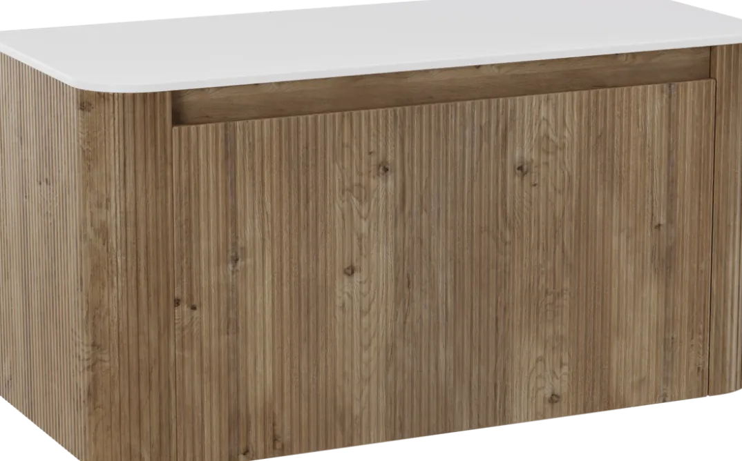 Storke Soft badkamermeubel met Tavola Soft wastafelblad voor waskom(men)