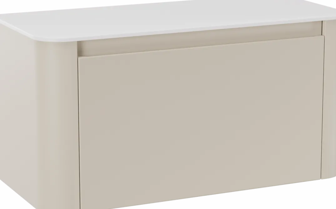 Storke Soft badkamermeubel met Tavola Soft wastafelblad voor waskom(men)