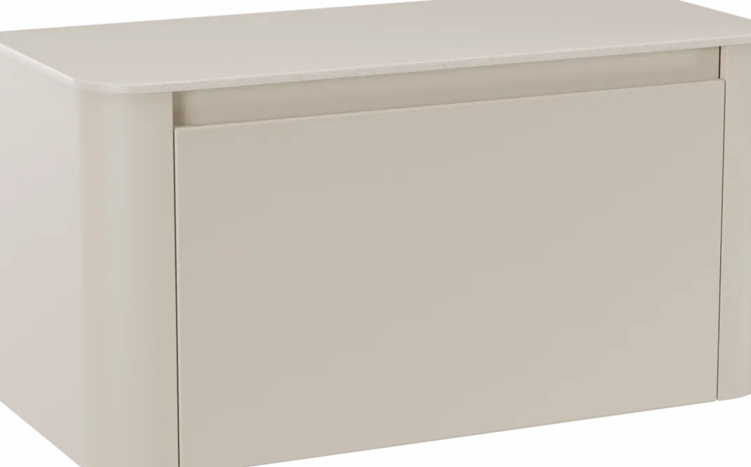 Storke Soft badkamermeubel met Tavola Soft wastafelblad voor waskom(men)