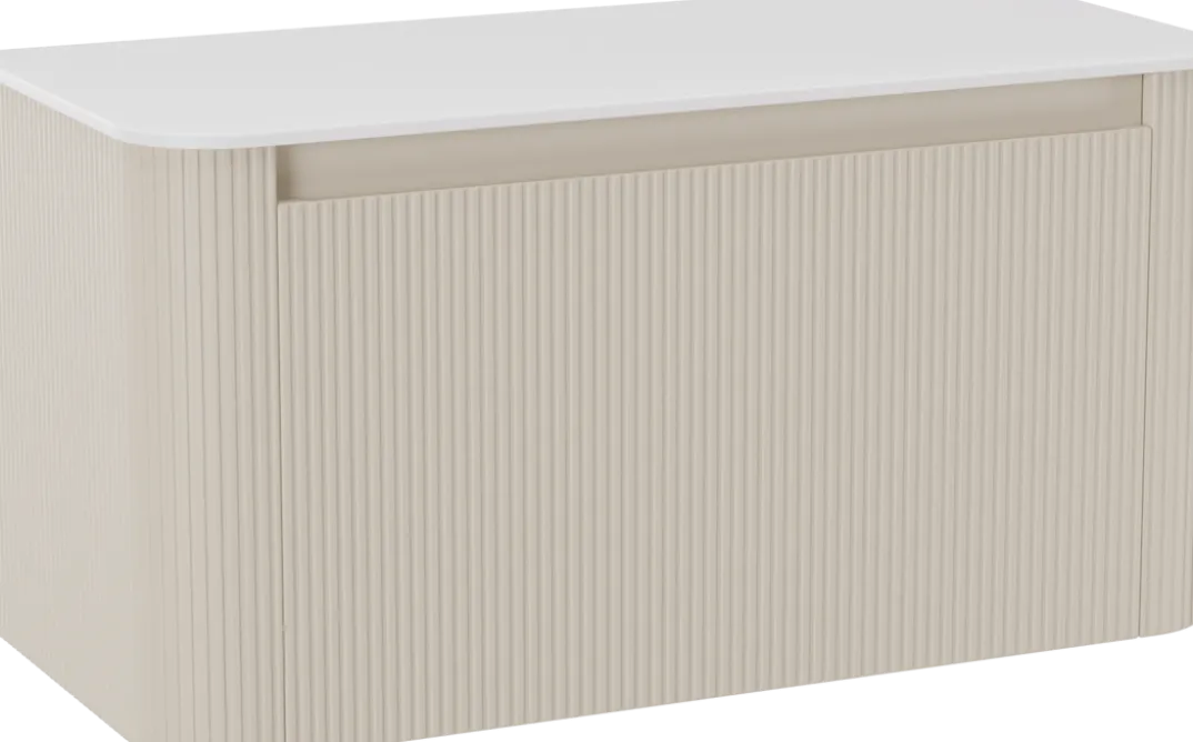 Storke Soft badkamermeubel met Tavola Soft wastafelblad voor waskom(men)