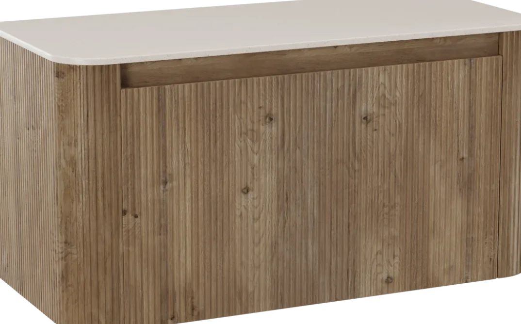 Storke Soft badkamermeubel met Tavola Soft wastafelblad voor waskom(men)