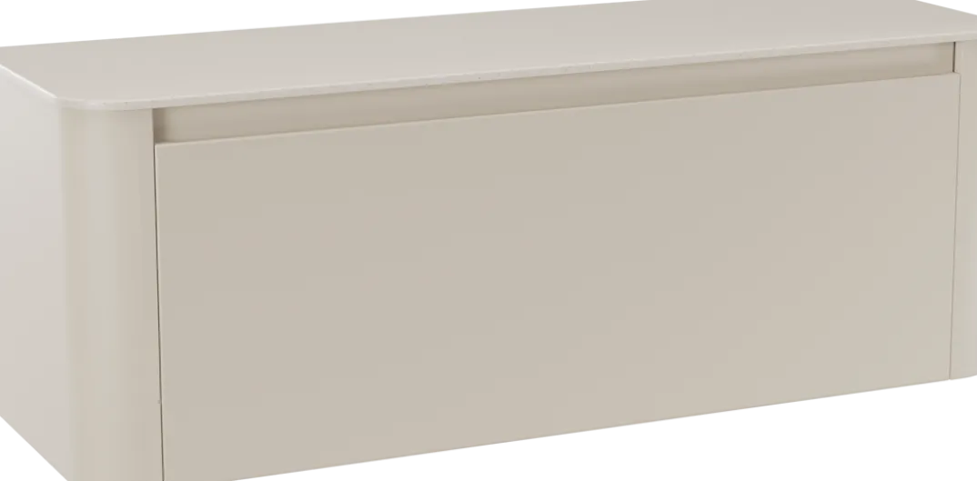 Storke Soft badkamermeubel met Tavola Soft wastafelblad voor waskom(men)