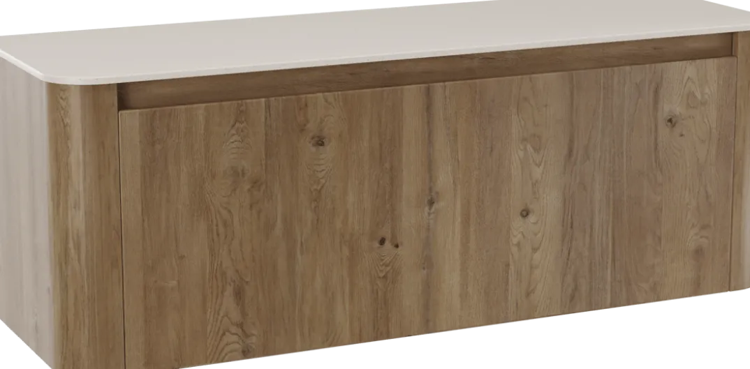 Storke Soft badkamermeubel met Tavola Soft wastafelblad voor waskom(men)