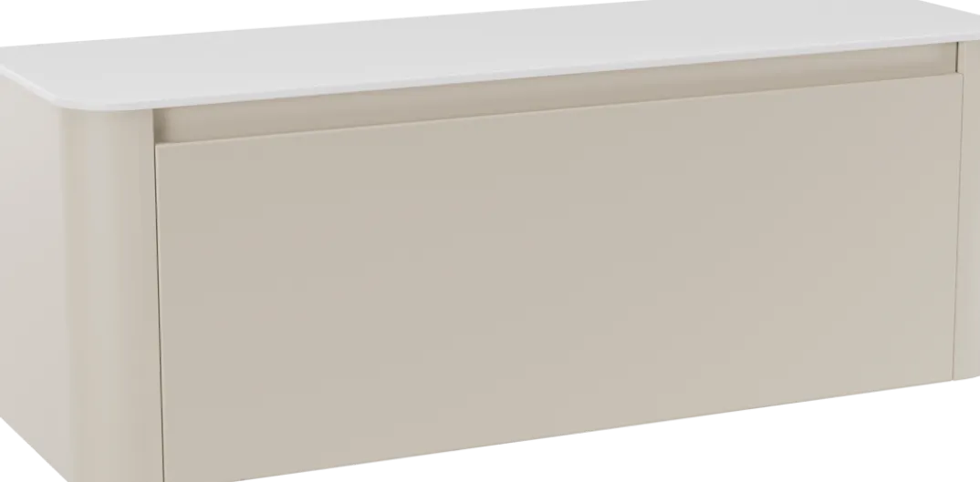 Storke Soft badkamermeubel met Tavola Soft wastafelblad voor waskom(men)