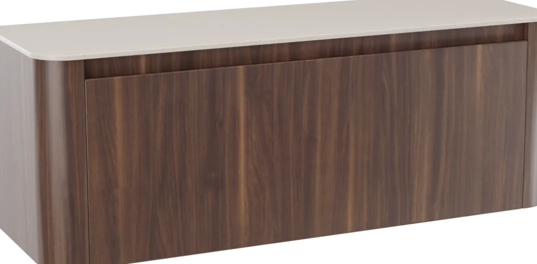 Storke Soft badkamermeubel met Tavola Soft wastafelblad voor waskom(men)